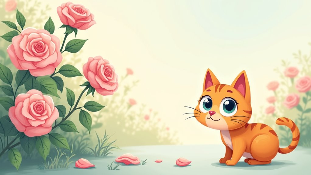 cat safety with roses